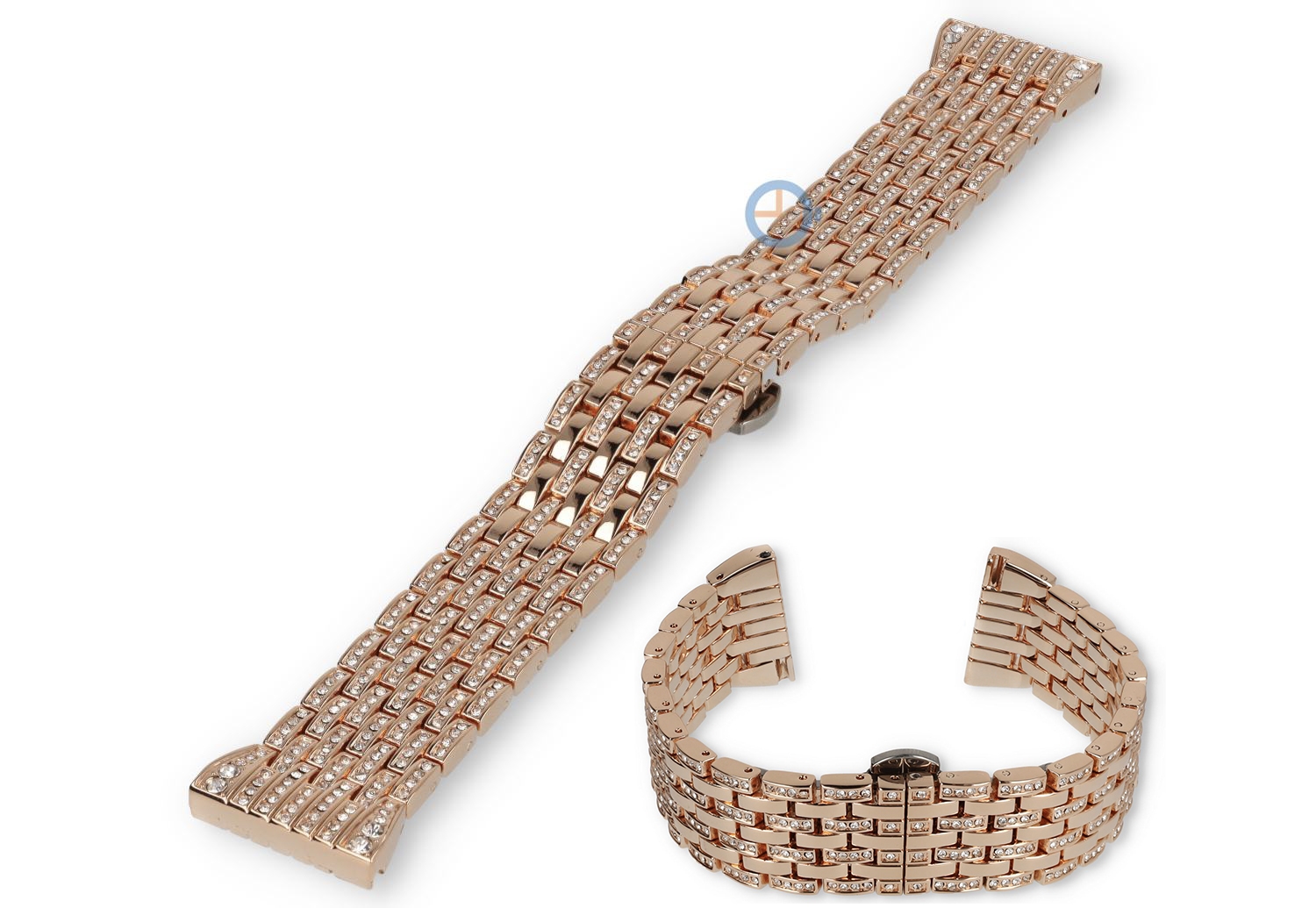 22mm Uhrenarmband Stahl mit Diamanten - rosegoldfarbig