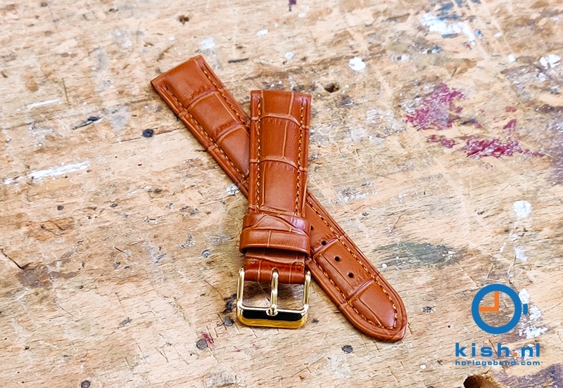 Quick Switch horlogeband 20mm cognacbruin leer - gouden gesp