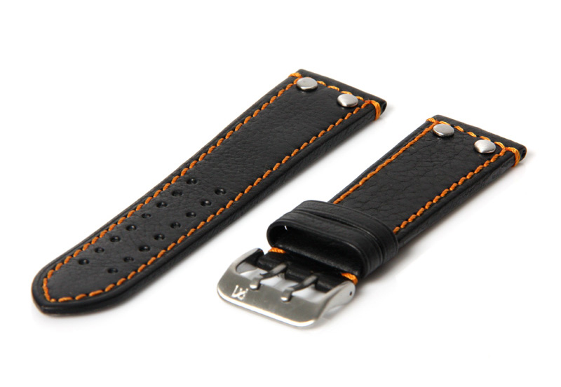 Uhrenarmband 20mm Schwarz/Orange Leder