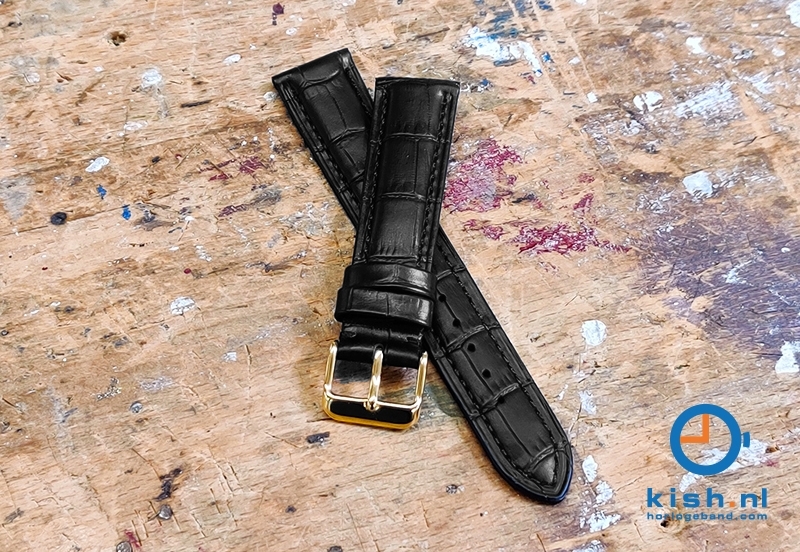 Quick Switch horlogeband 22mm zwart leer - gouden gesp