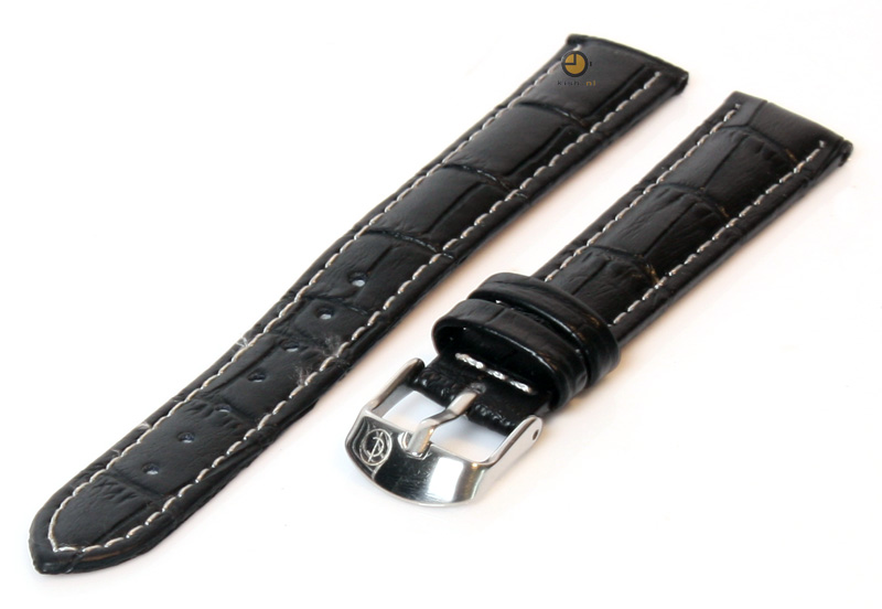 Uhrenarmband 16mm Schwarz Leder mit weißer Naht