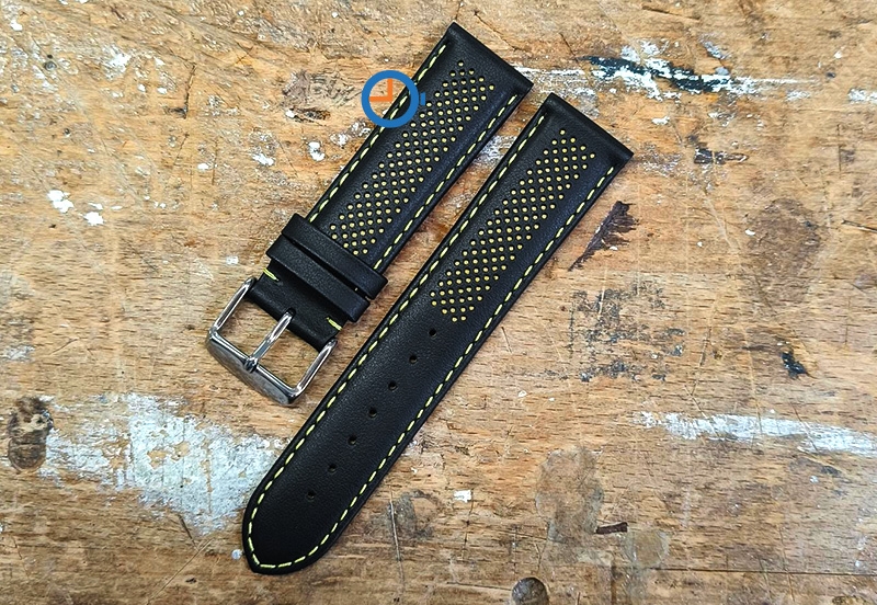 Leren hybrid bandje - zwart met geel