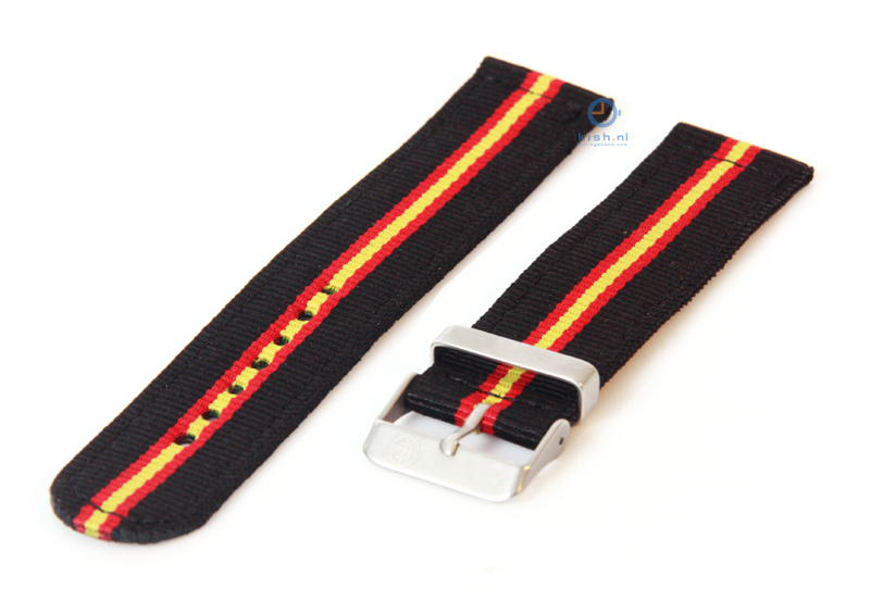 Uhrenarmband aus Nylon 22mm schwarz - rot - gelb