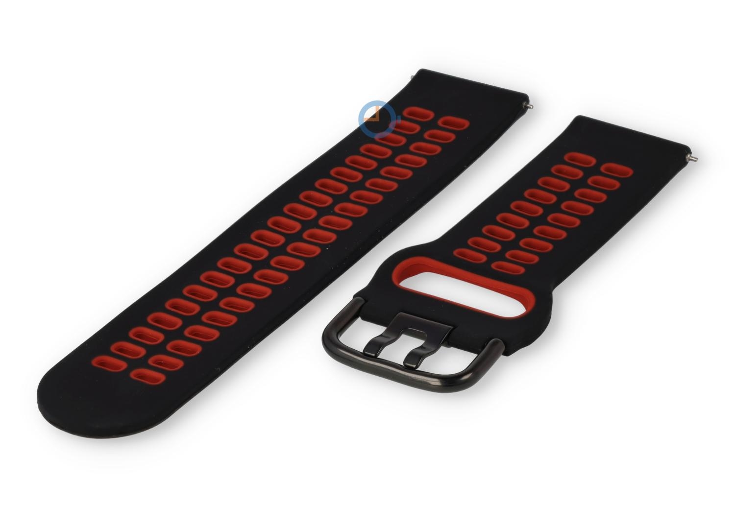 Uhrenarmband 22mm Silikon - schwarz/Rot