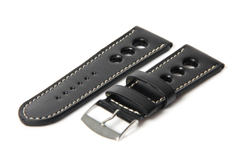 Uhrenarmband 24mm Schwarz Leder (Racing)
