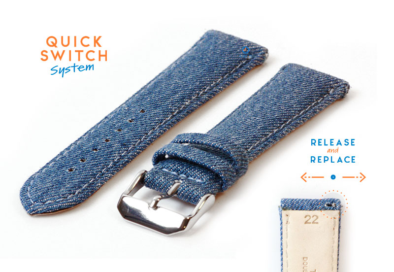 Uhrenarmband 22mm Leder mit Denim - Look