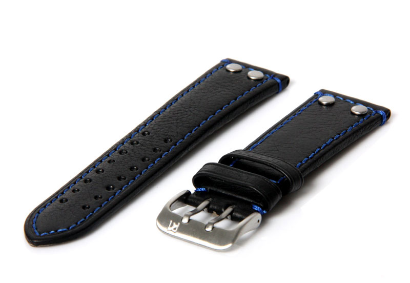 Uhrenarmband 24mm Schwarz/Blau Leder