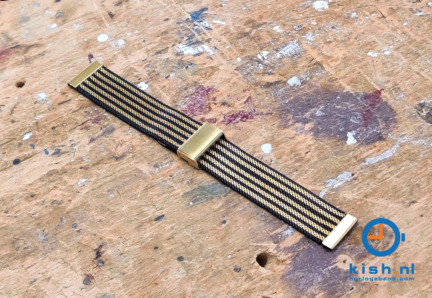 Horlogeband 22mm milanees zwart/goud - Quick Switch (FIJN)