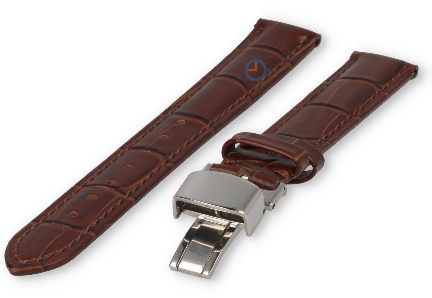 15mm Uhrenarmband Krokoleder mit Schmitterlingsfaltschließe - dunkelbraun