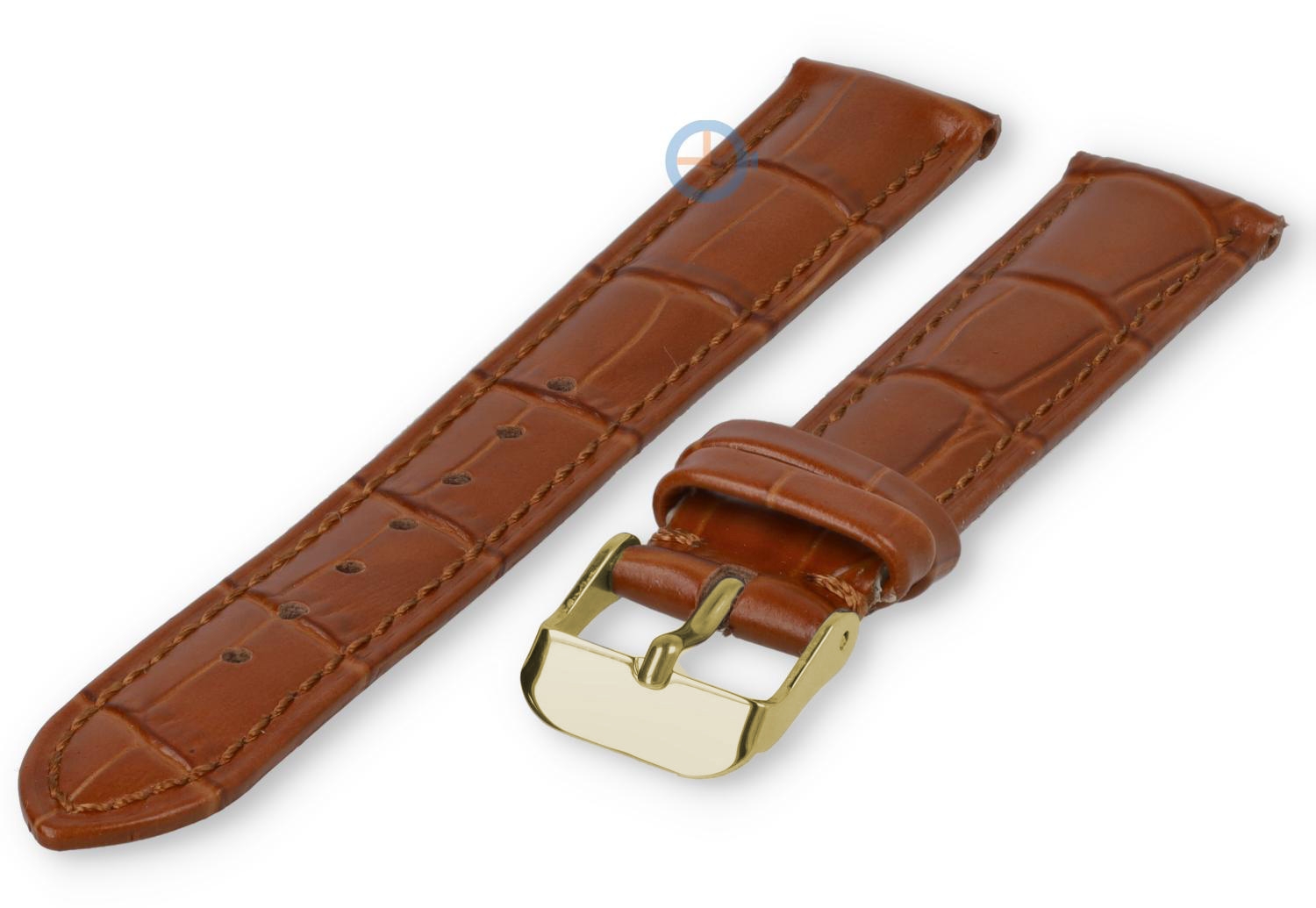 Uhrenarmband 15mm - Kroko Leder - cognacbraun - Gold