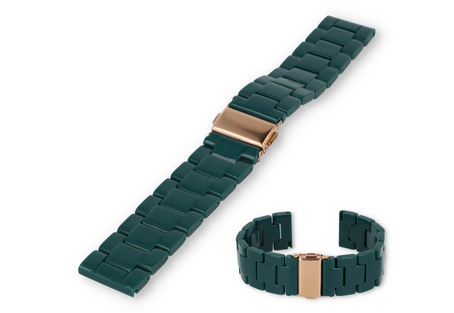 Uhrenarmband 20mm Resin DunkelgrÃ¼n - rosÃ©goldene SchlieÃŸe