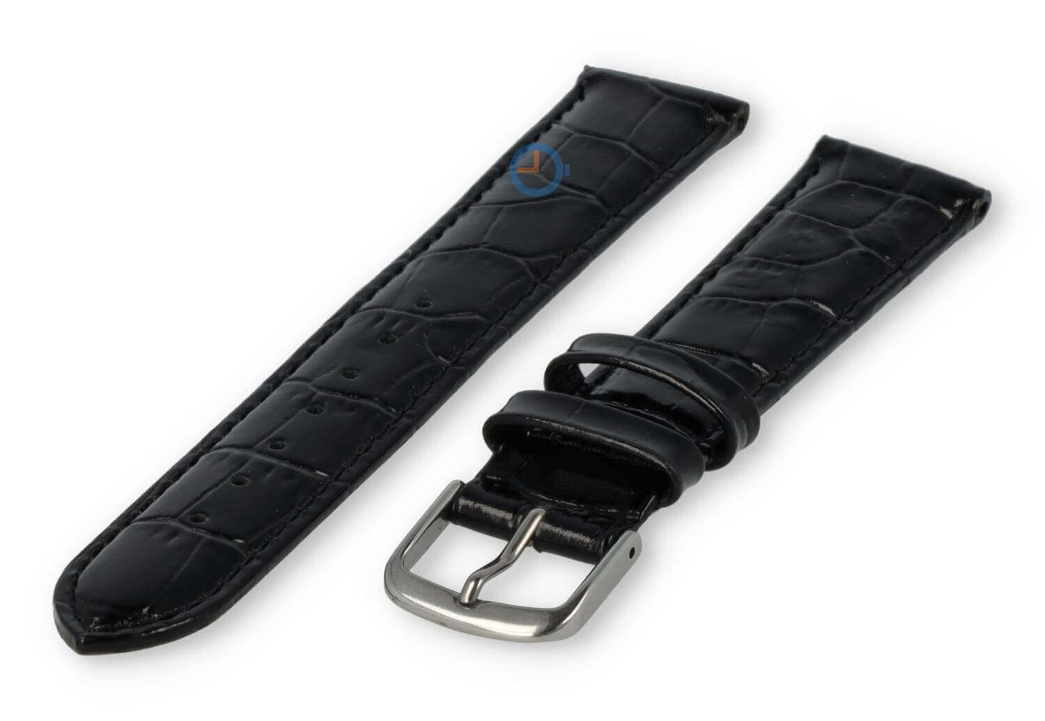Lederband mit Krokoprint - 18mm - schwarz