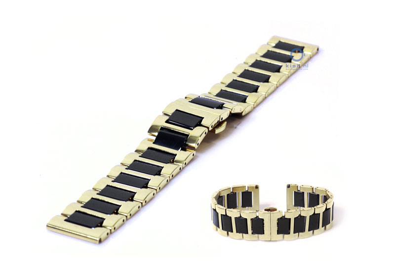 Uhrenarmband 20mm gold/schwarz Stahl