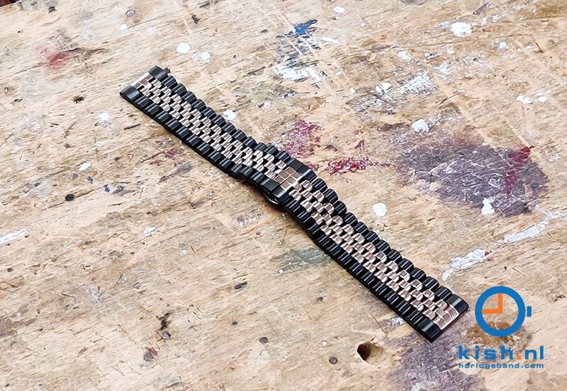 Horlogeband 22mm staal zwart/rosé - deels gepolijst
