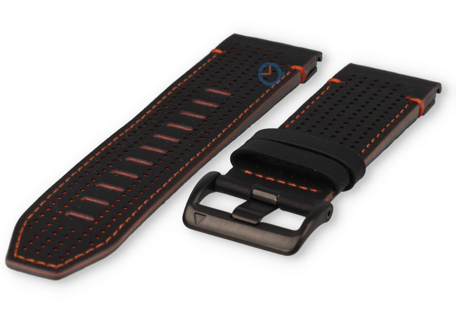 Luxus Leder Uhrenarmband Garmin Fenix 7X - 26mm (schwarz/orange)