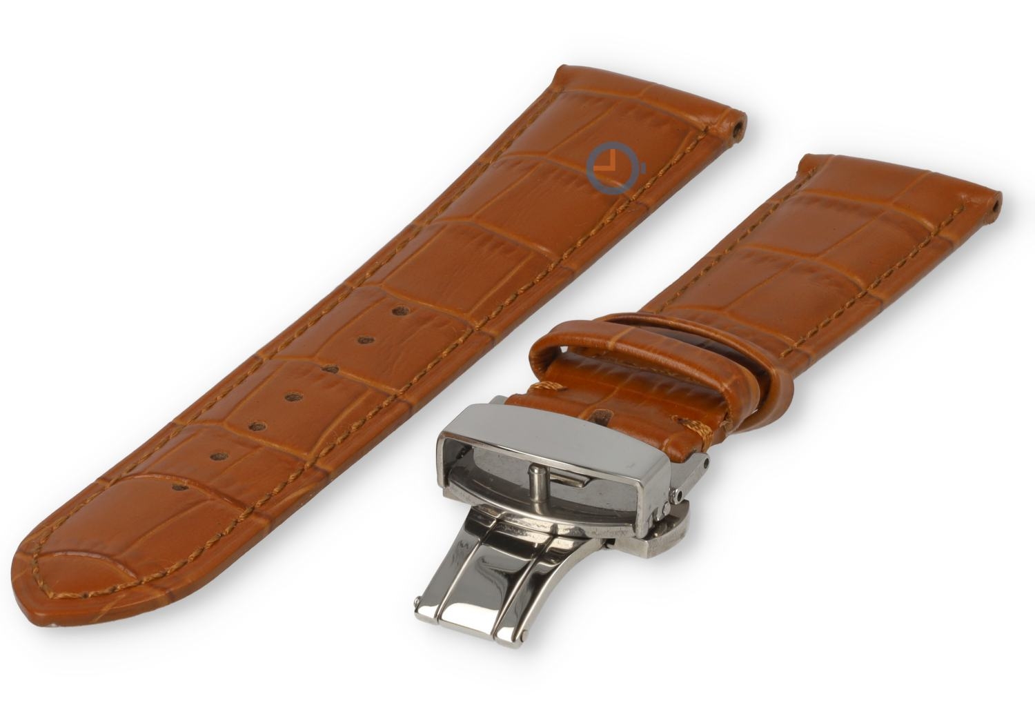 23mm Uhrenarmband Krokoleder mit Schmitterlingsfaltschließe - cognacbraun