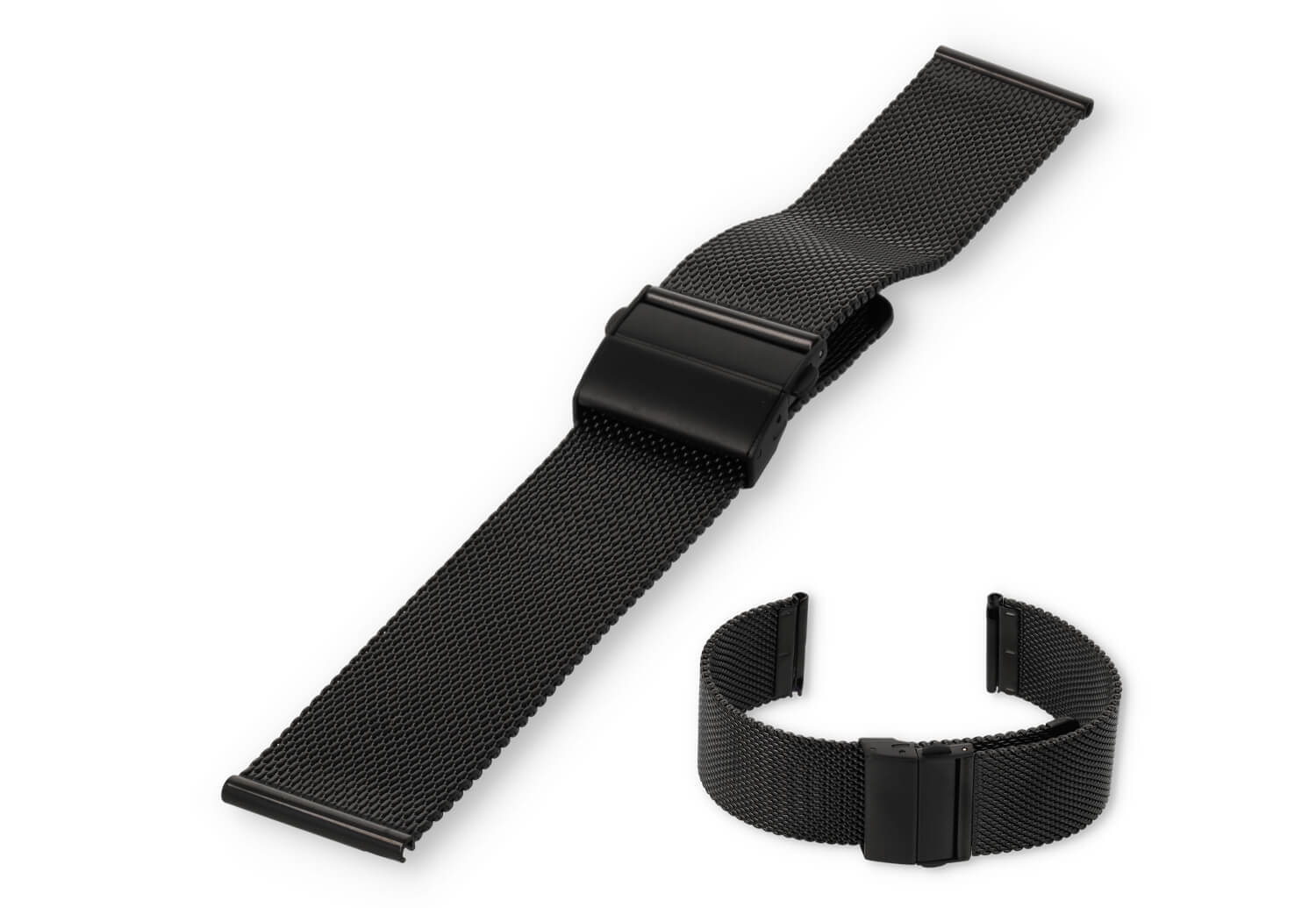 Mailänder Uhrenarmband 20mm Schwarz - verstellbare Faltschließe