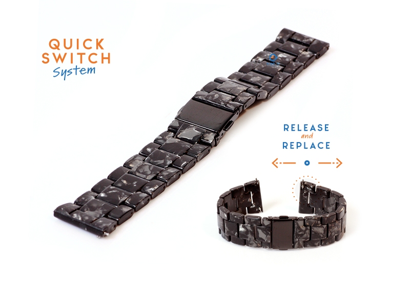 20mm resin Uhrenarmband - Granit schwarz/grau