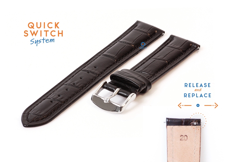 20mm Lederarmband mit KrokoprÃ¤gung - schwarz