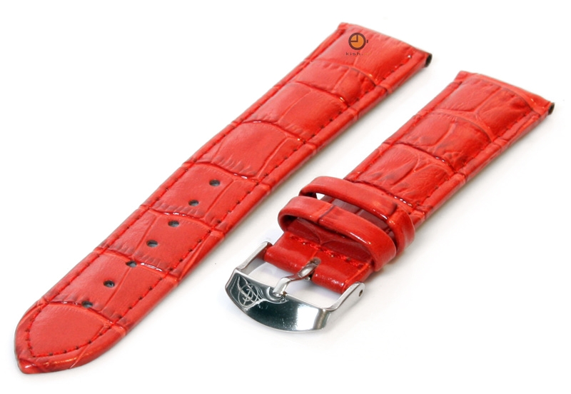 Uhrenarmband 18mm Rot Leder mit Kroko - Druck