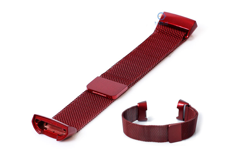 Ersatzarmband fÃ¼r Fitbit Charge 3 Edelstahl Milanaise rot