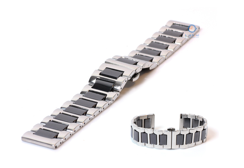 Uhrenarmband 22mm silber/schwarz Stahl