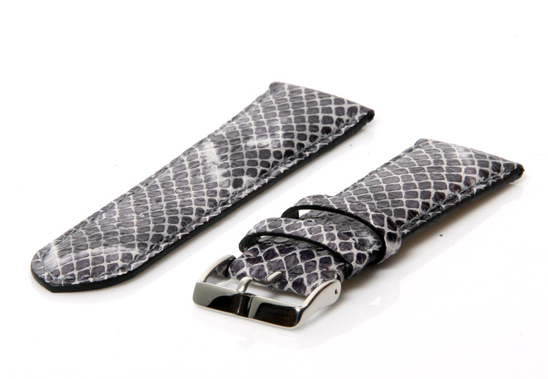 Uhrenarmband 24mm Grau Leder mit Slangendruck