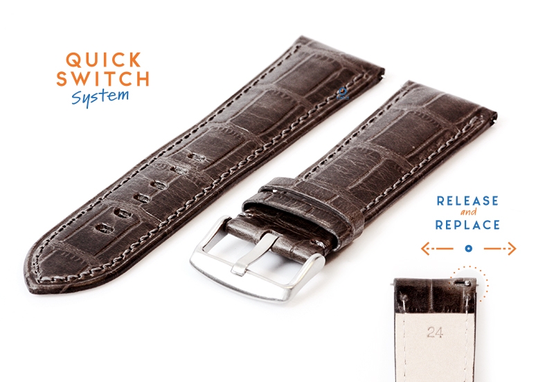 24mm Lederarmband mit KrokoprÃ¤gung - grau