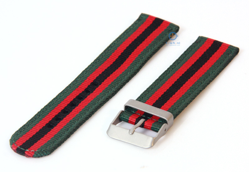 Uhrenarmband 22mm grün/rot/schwarz Nylon