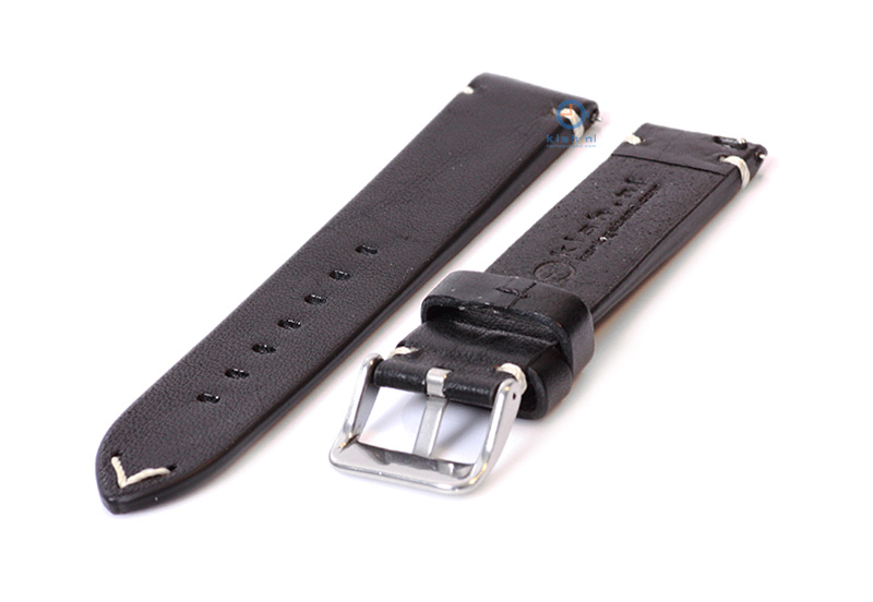 Horlogeband 22mm vintage zwart leer