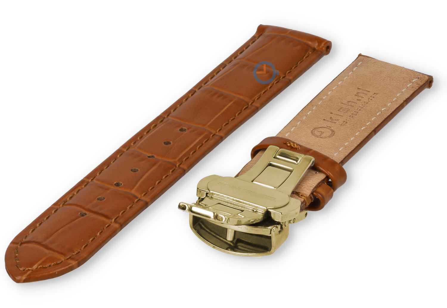 Luxuriöses Maurice Lacroix Uhrenarmband aus hellbraunem Leder – Faltschließe (Gold) – 20 mm