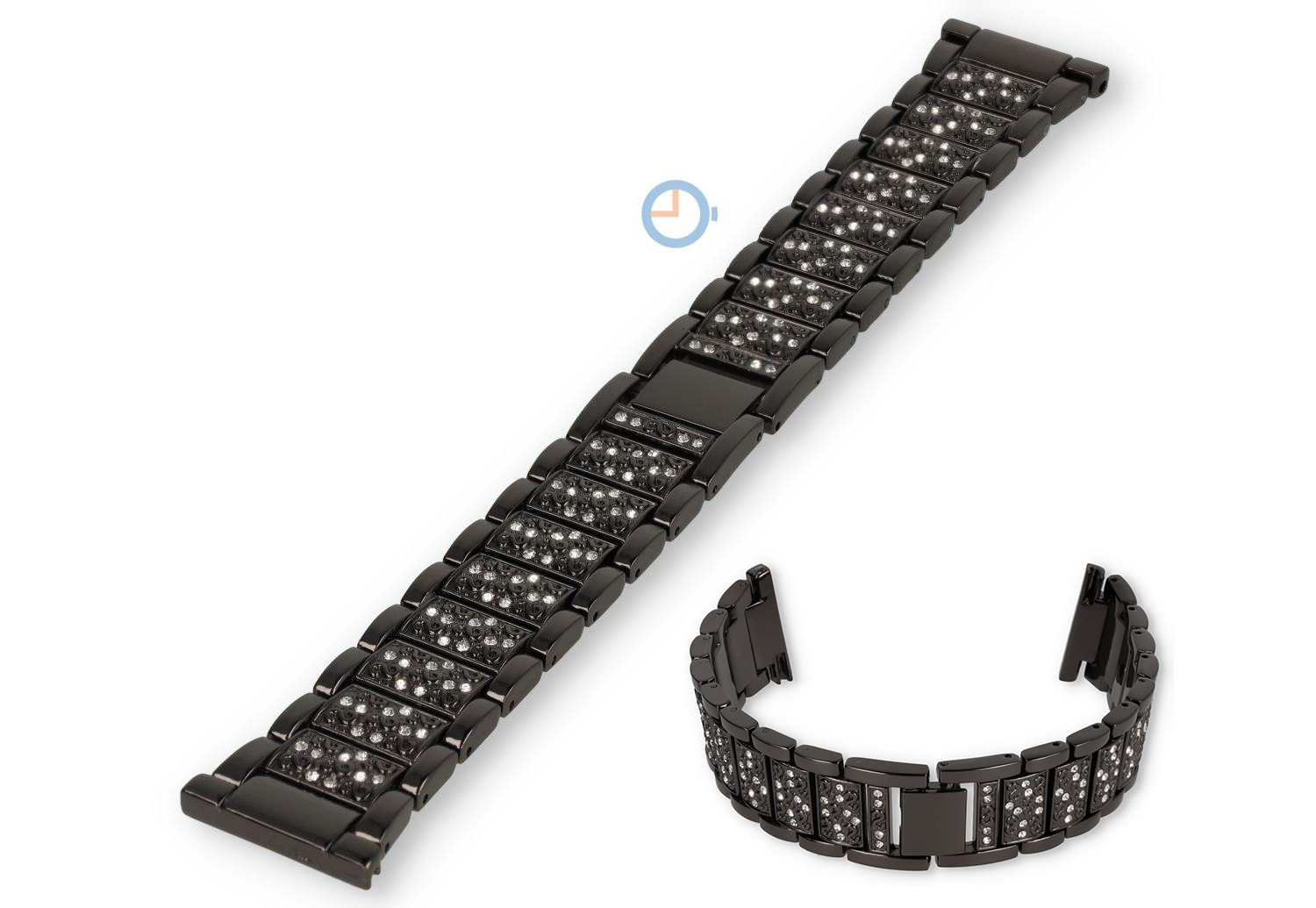 Stahl band mit Steinchen - 22mm - schwarzes