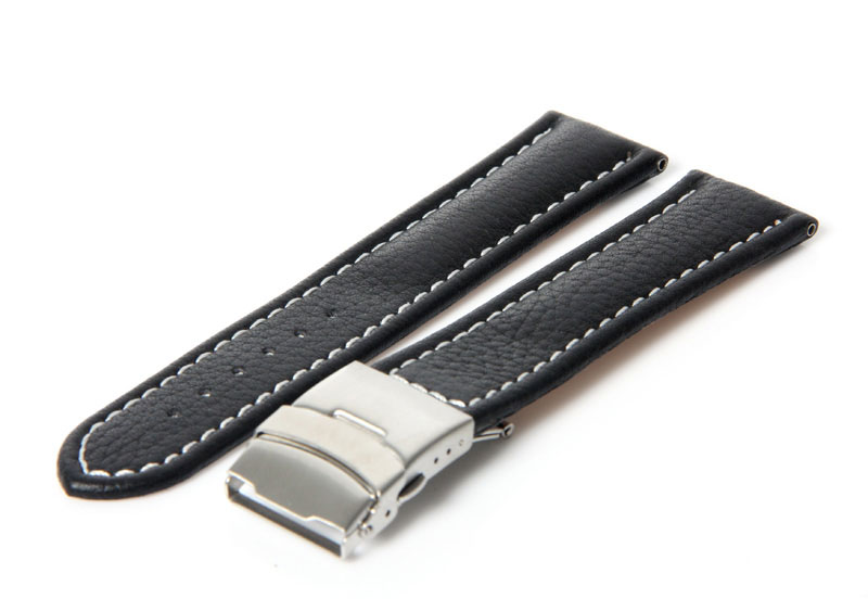 Gisoni Uhrenarmband 24mm Schwarz Kalbsleder