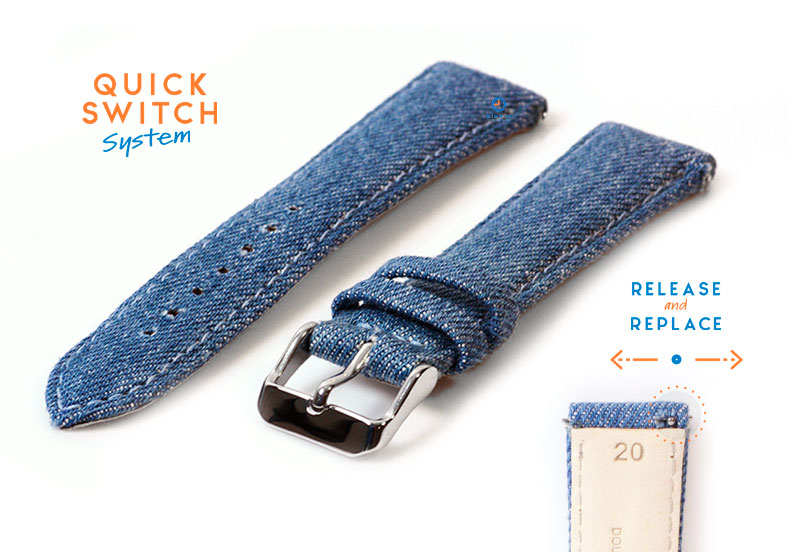 Uhrenarmband 20mm Leder mit Denim - Look