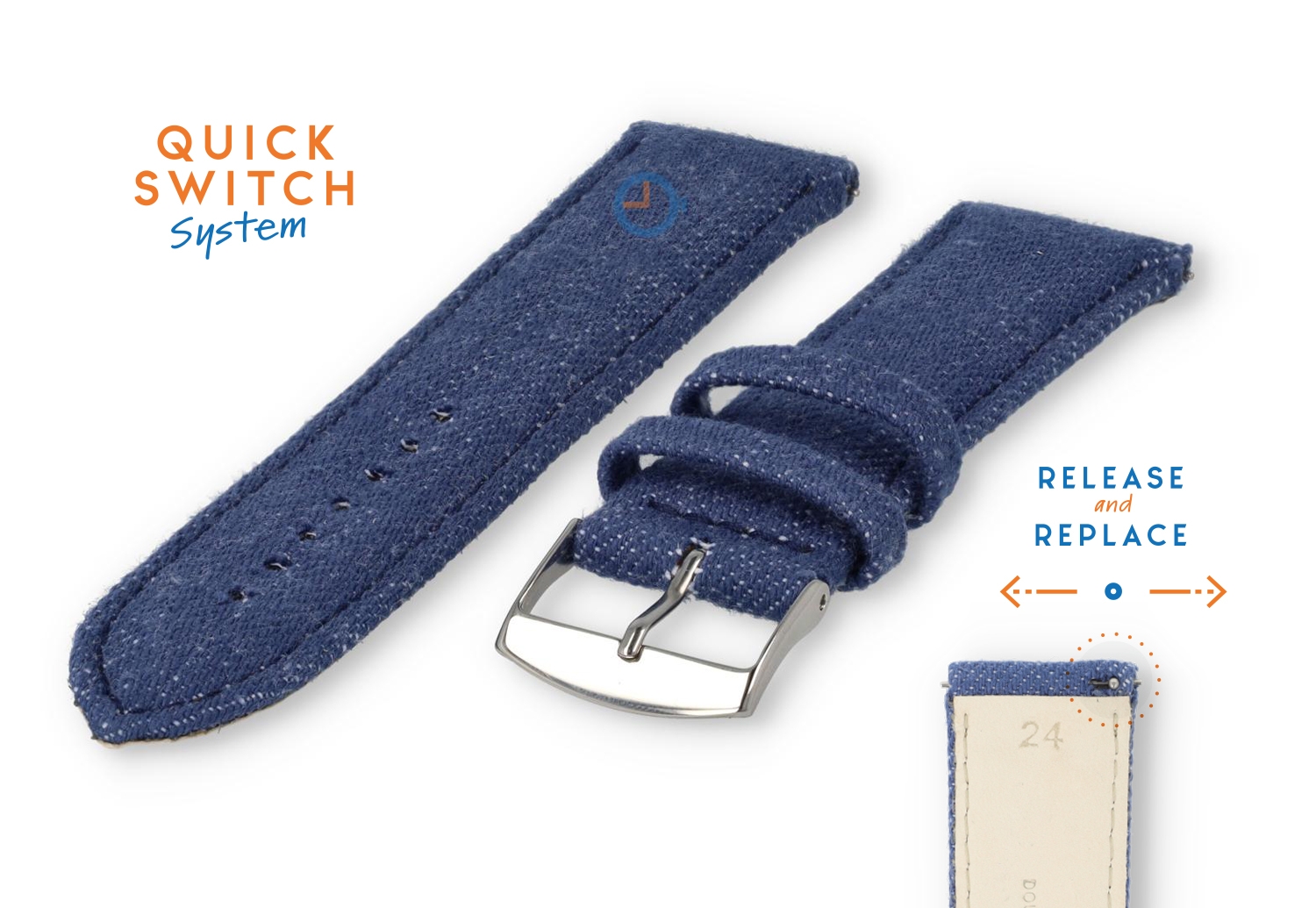Uhrenarmband 24mm denimblau Leder