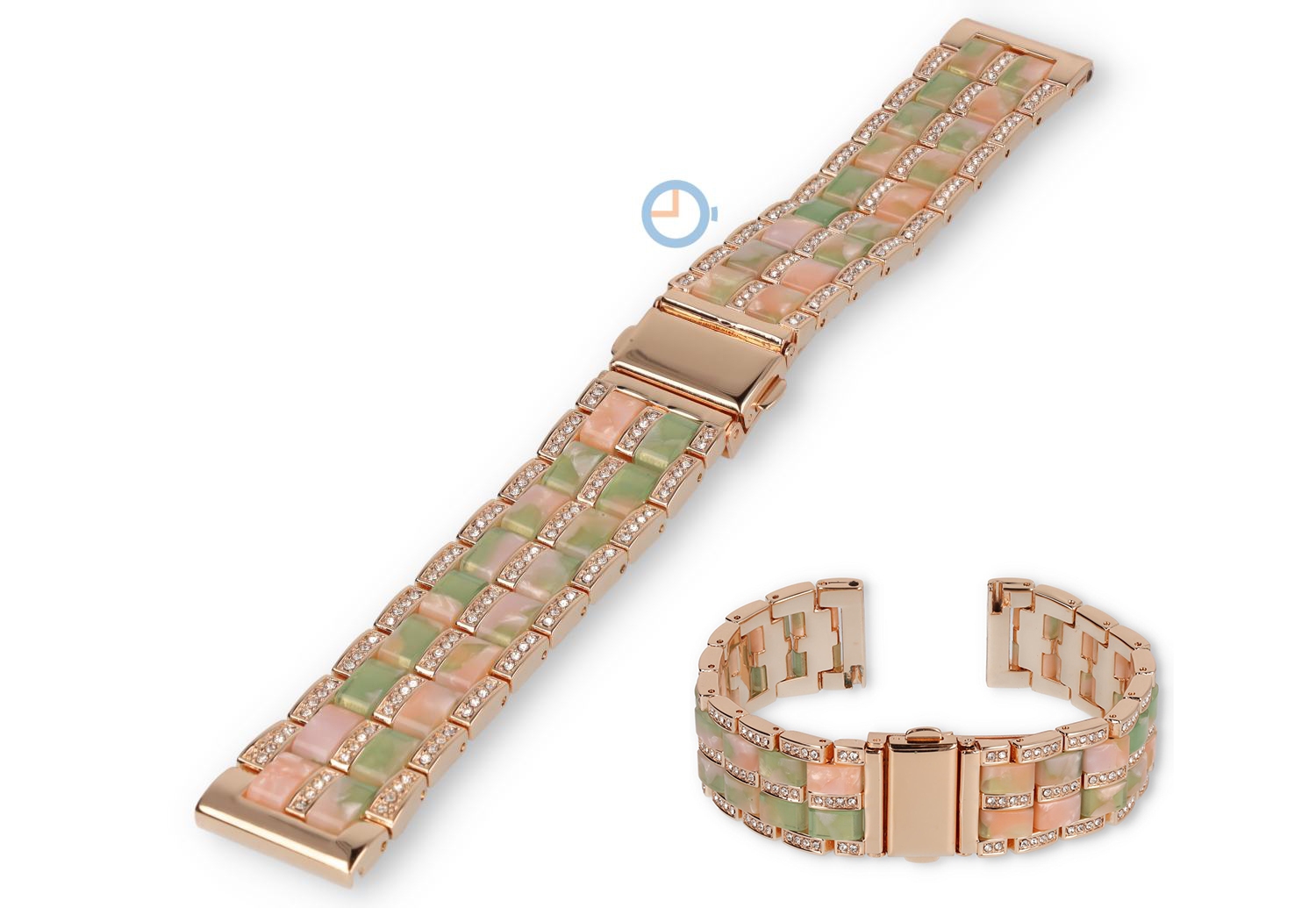 20mm modernes Uhrenarmband Stahl/Resin - roségoldenes/groen
