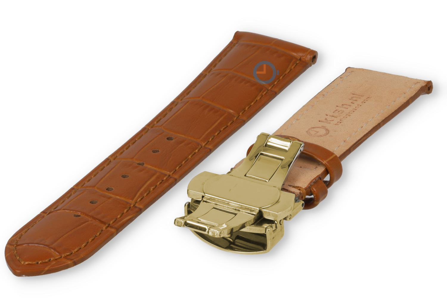 Luxuriöses Tissot-Uhrenarmband aus hellbraunem Leder – Faltschließe (gold) – 22 mm