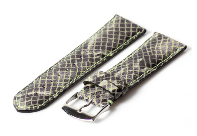 Uhrenarmband 22mm Grau Leder mit Slangendruck