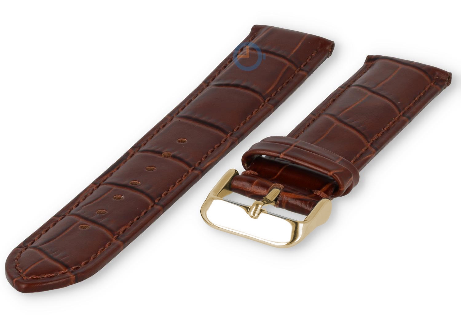 Uhrenarmband 17mm - Kroko Leder dunkelbraun - gold