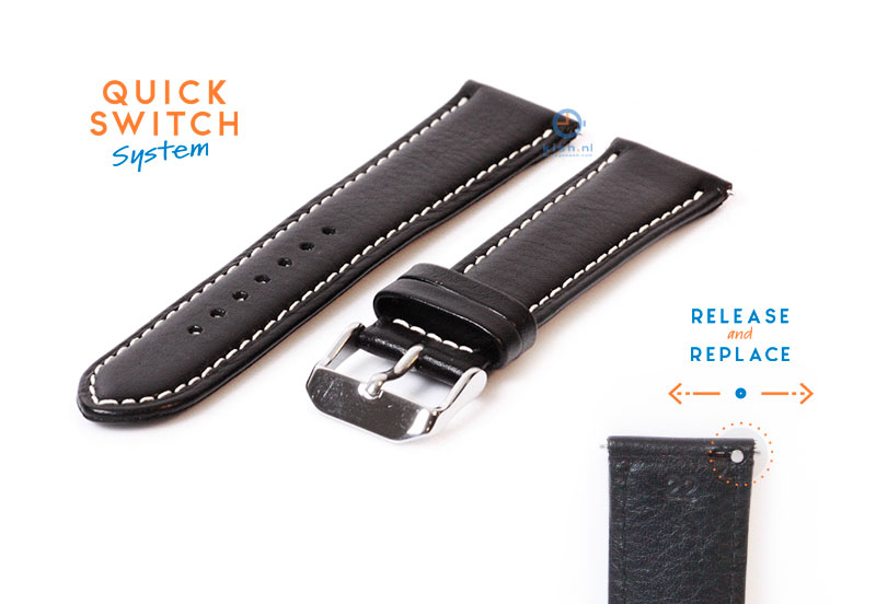 Uhrenarmband 22mm Schwarz umweltfreundliches Rindsleder