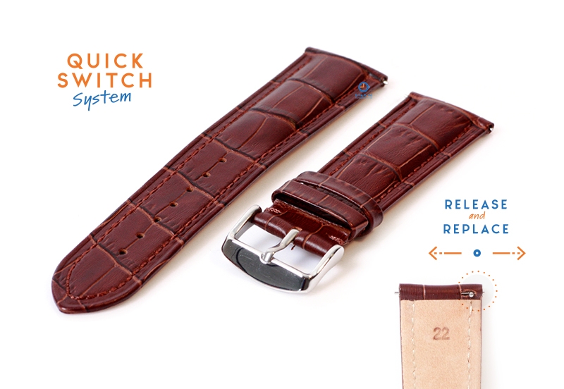 22mm Lederarmband mit Krokoprägung - braun