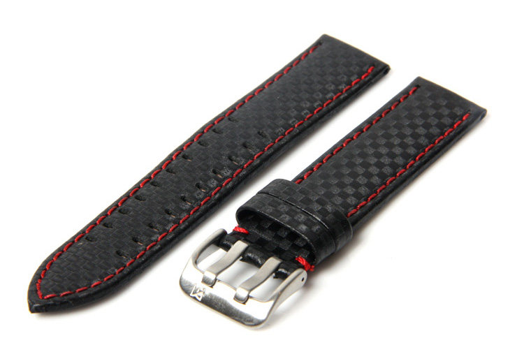 Uhrenarmband 20mm Schwarz Leder mit Pigmentdruck