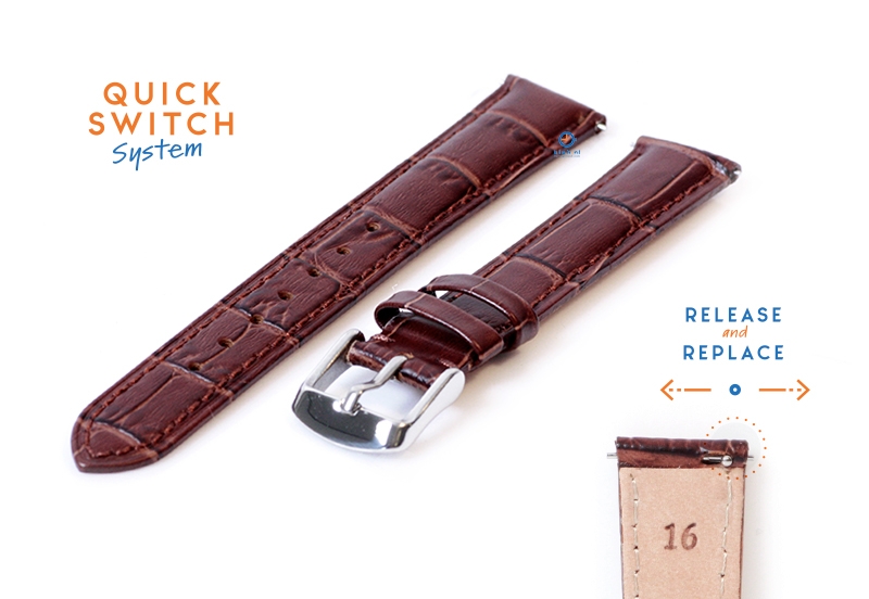 16mm Lederarmband mit KrokoprÃ¤gung - braun