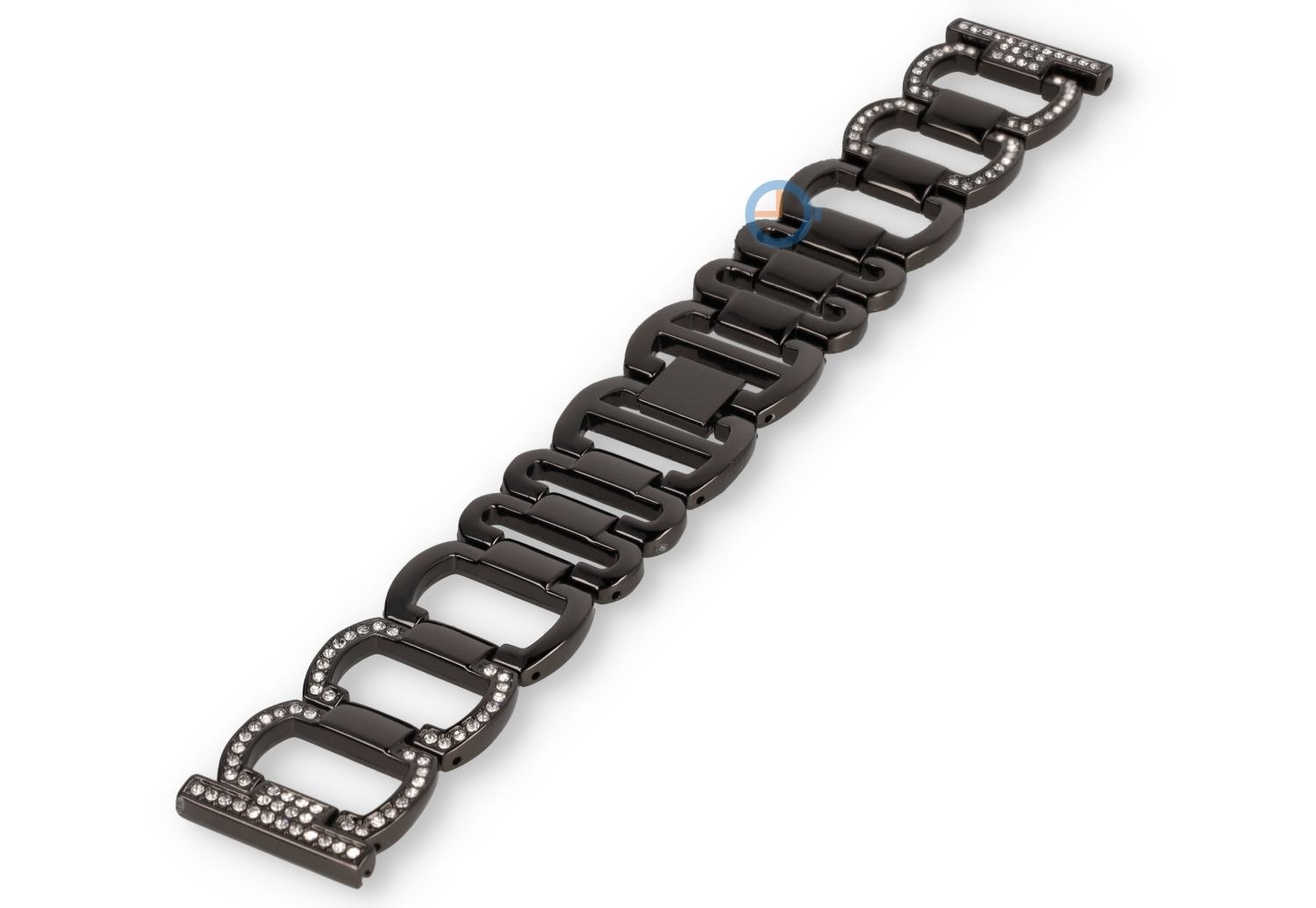 Elegantes schwarzes Stahl Band mit Steinchen - 22mm
