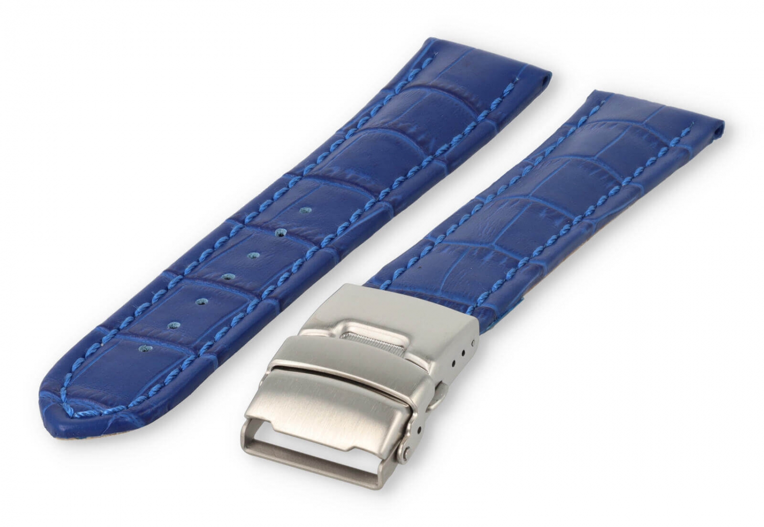 Uhrenarmband mit Faltschließe 24mm königsblaues Leder