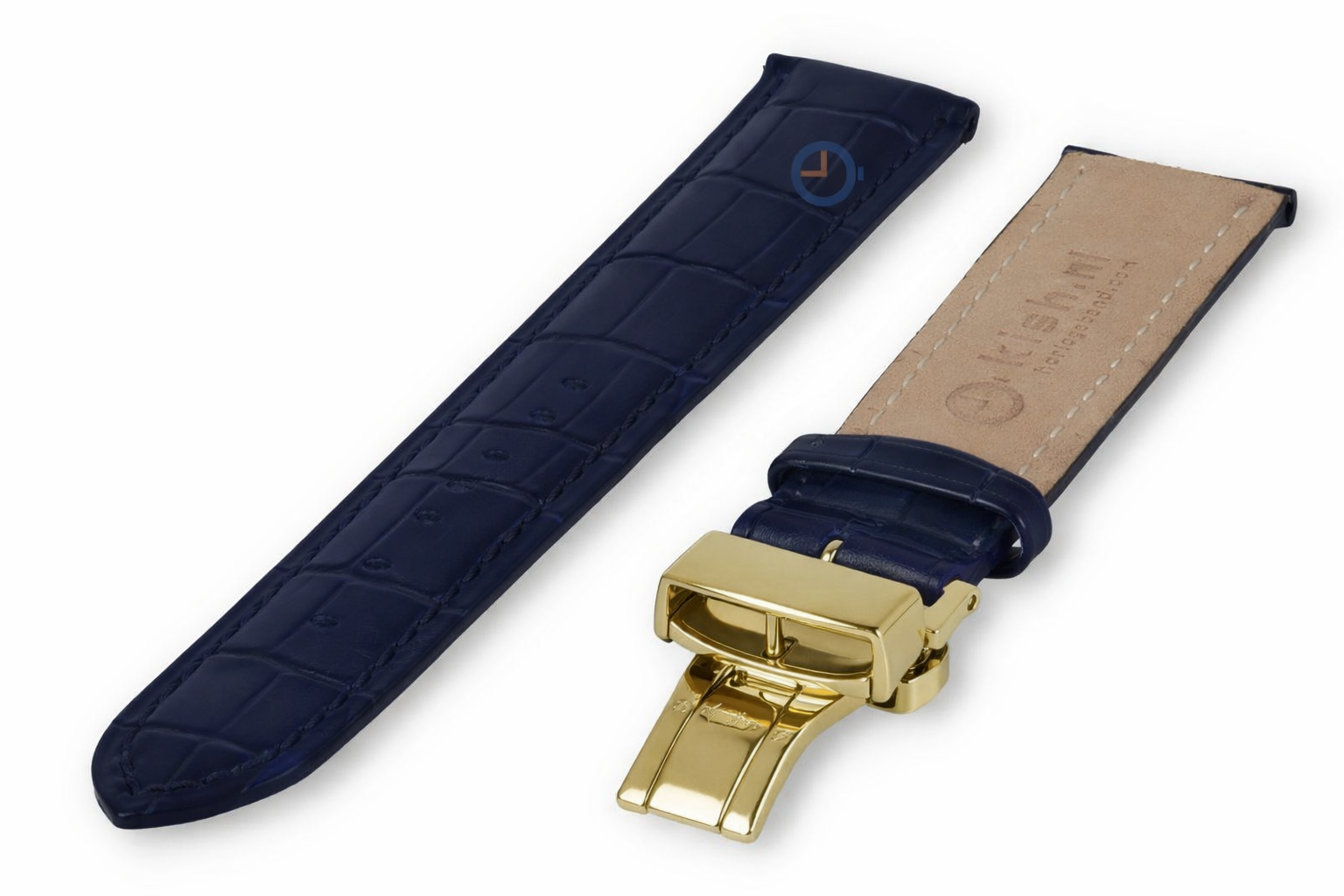 Klassisches dunkelblaues Lederarmband – Faltschließe (gold) – 16 mm