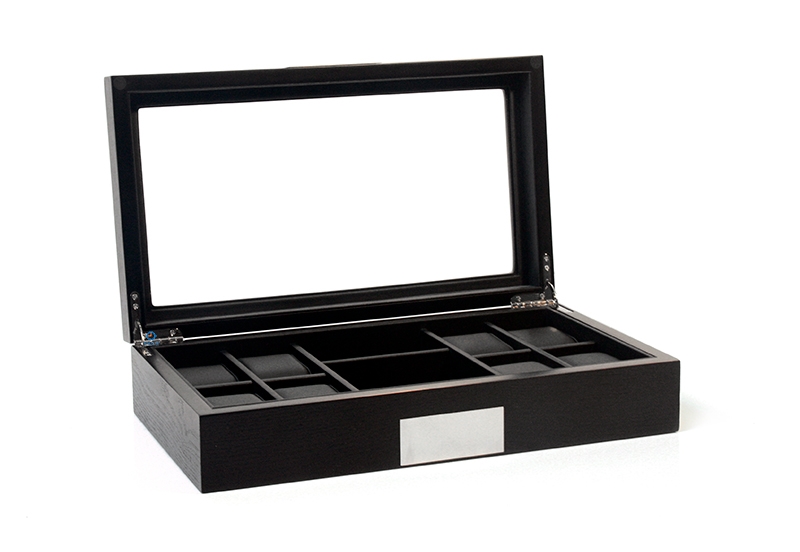 Design Uhrenbox für 8 Uhren + Accessoires - mattschwarz