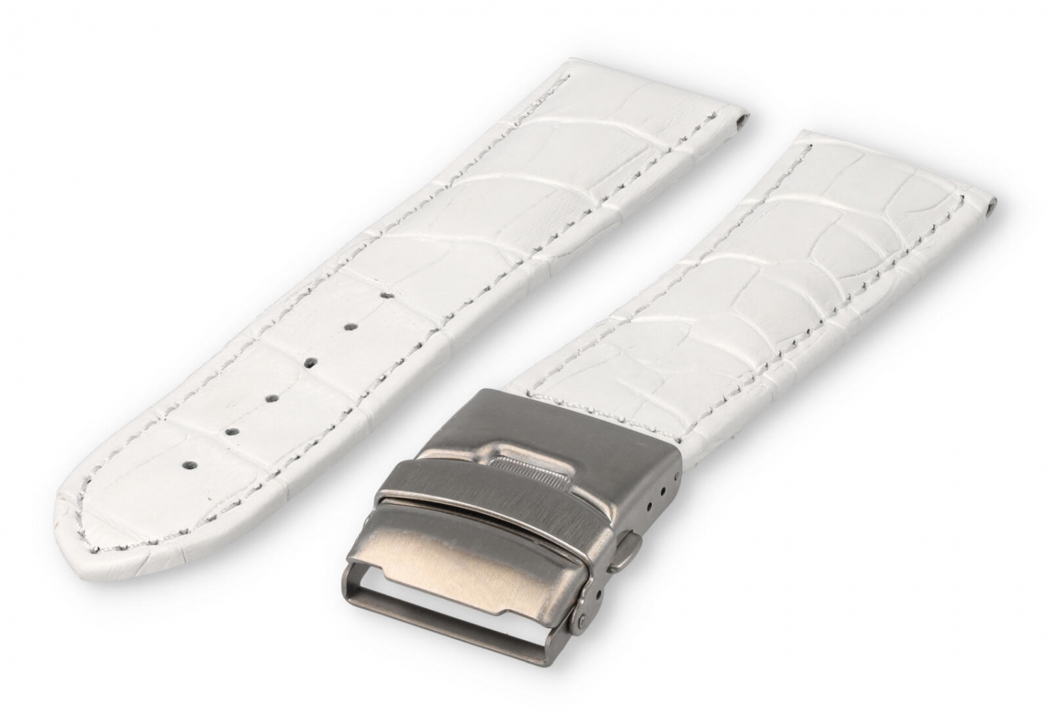 Uhrenarmband mit Faltschließe 24mm weißes Leder