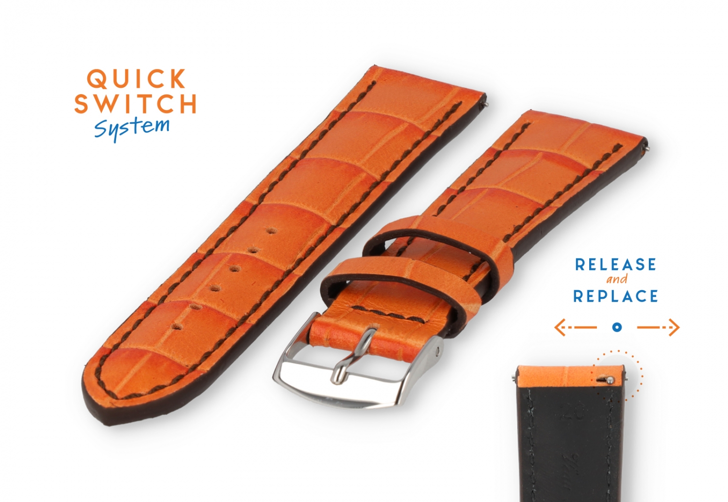 Uhrenarmband 20mm Orange Leder