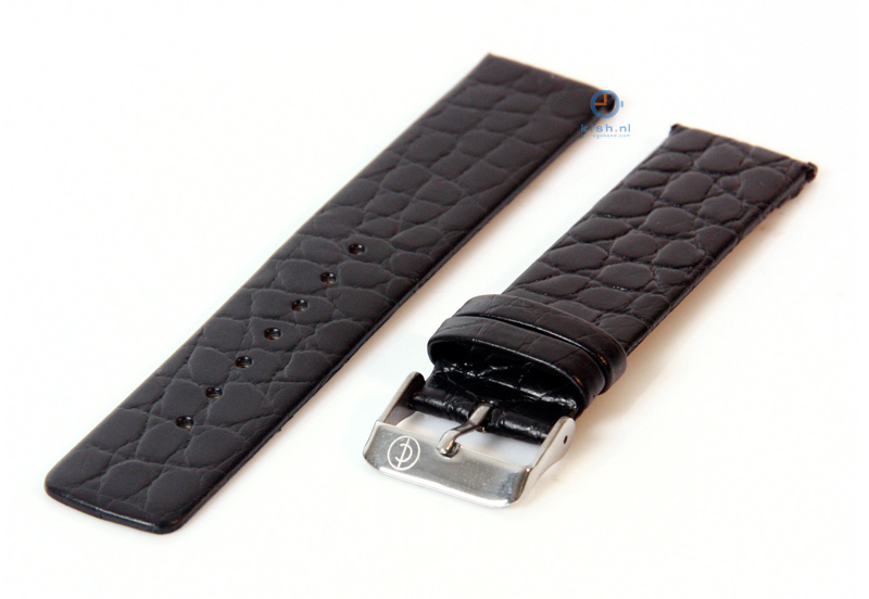 Uhrenarmband 22mm schwarz Leder mit Kroko - Druck